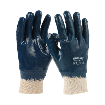 Worksafe Solvotril Nitrile Gloves, Jersey Cotton (Knit-Wrist) Size 10