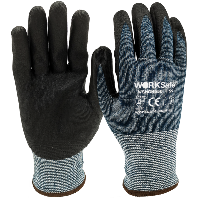 Worksafe N550 Nitrile Microfoam Nylon Safety Gloves, Cut Level D, Size 9
