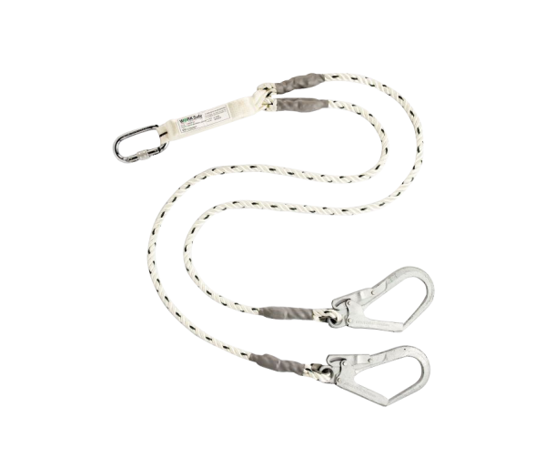 WORKSAFE® ENERGY ABSORBER DOUBLE ROPE LANYARD 1.5M FITTED WITH 2 SCAFFOLD HOOKS & KARABINER ZPSG
