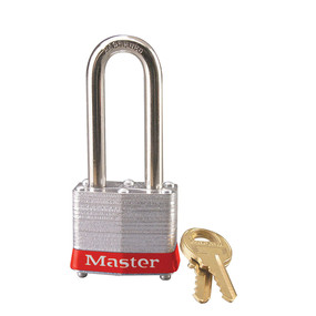 Master Lock Laminated Steel Padlock 1-9/16" Wide With 2" Tall Shackle - Keyed Different, Red