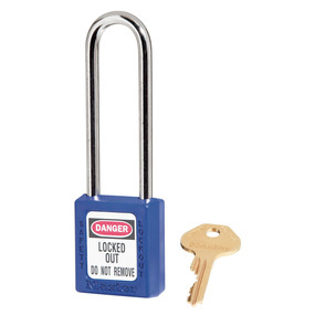 Master Lock Zenex Padlock - Keyed Different - Key Retaining Long Shackle 3" - Blue