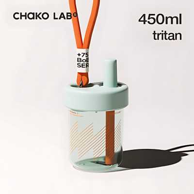 CHAKOLAB 450ML BOBO STRAW CUP ROUND GREEN/ORANGE