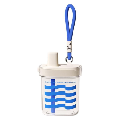 CHAKOLAB 780ML BOBO STRAW CUP SQUARE  WHITE/BLUE