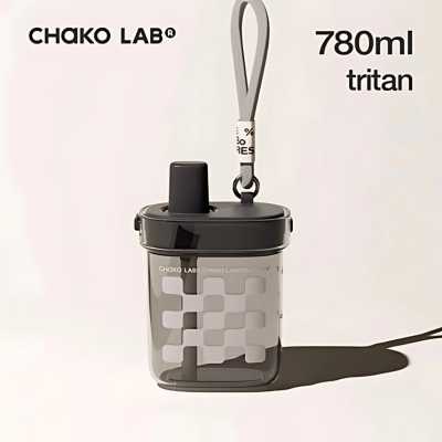 CHAKOLAB 780ML BOBO STRAW CUP SQUARE BLACK/GREY