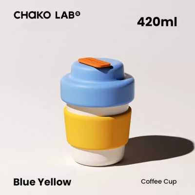 CHAKOLAB 470ML GLASS COFFEE CUP BLUE/ORANGE