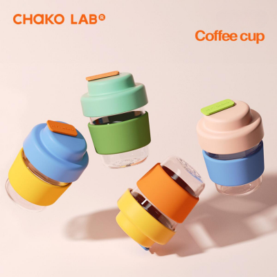 CHAKOLAB 470ML GLASS COFFEE CUP BLUE/ORANGE