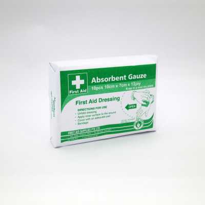 FIRST AID ABSORBENT GAUZE 10CM X 7CM X 12PLY X 10'S