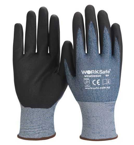 WORKSAFE N550 NITRILE MICROFOAM PALM COATED SAFETY GLOVES, CUT LEVEL D, CUT 4, SIZE 7